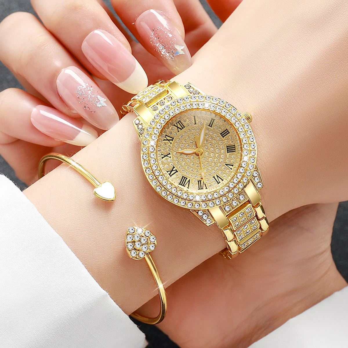 Luxury Gold Watch & Jewellery Set (6 Pieces)