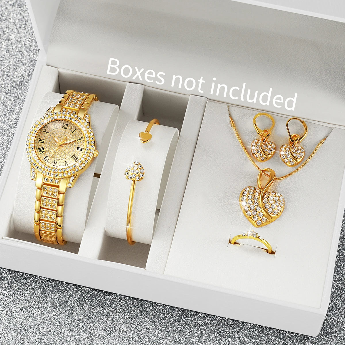 Luxury Gold Watch & Jewellery Set (6 Pieces)